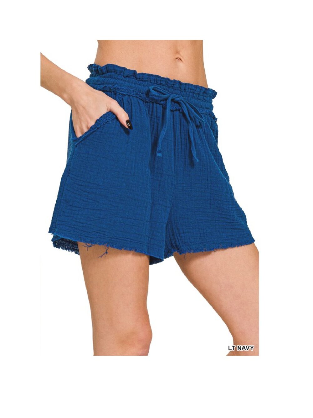 Blue Gauze Shorts with Drawstring